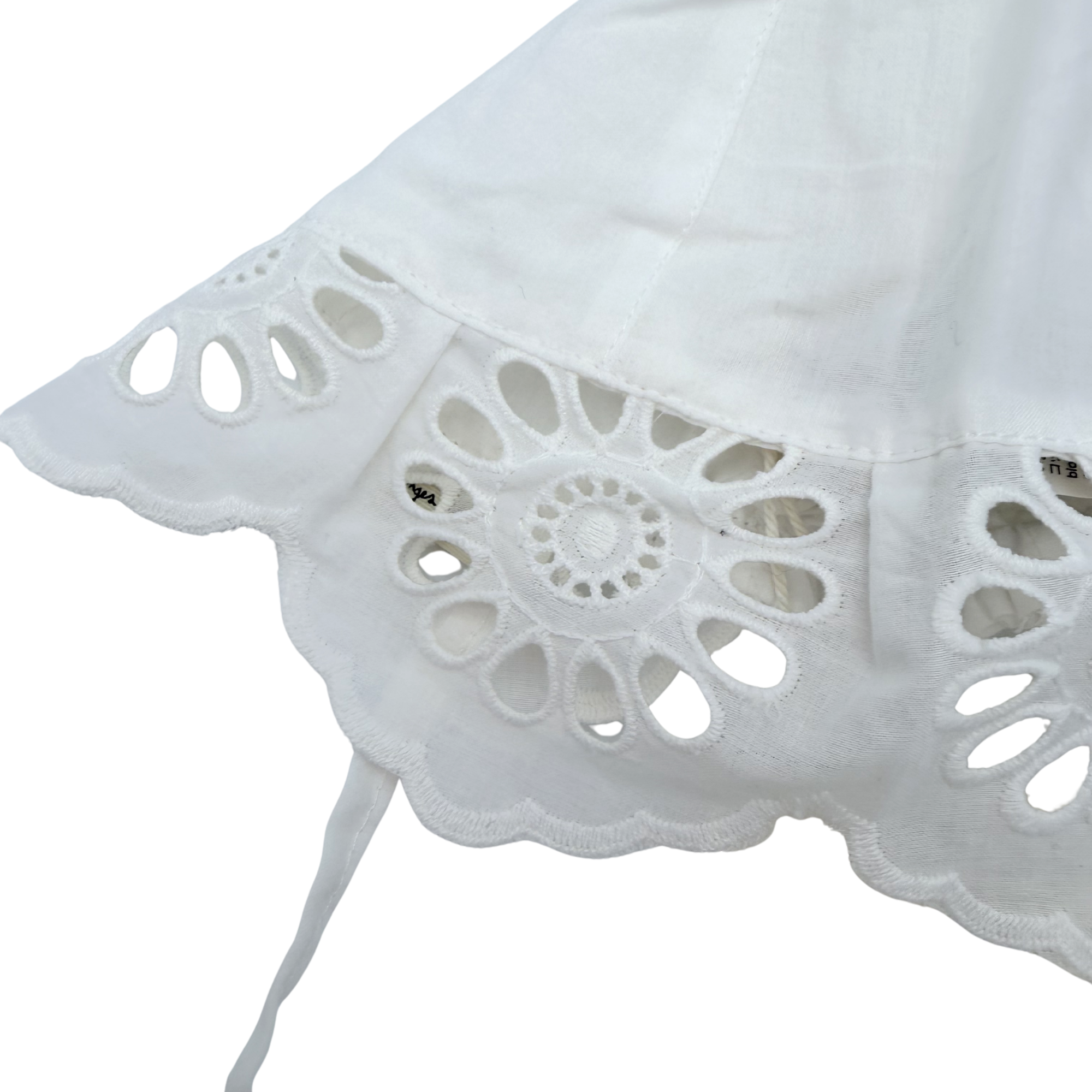 Chapeau bébé blanc brodé à nouer — 6-9 mois