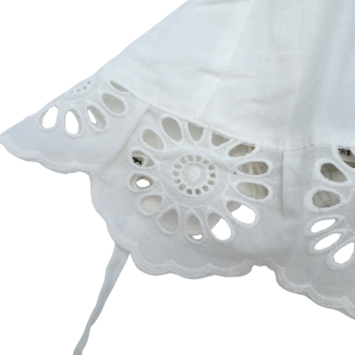Chapeau bébé blanc brodé à nouer — 0-3 mois