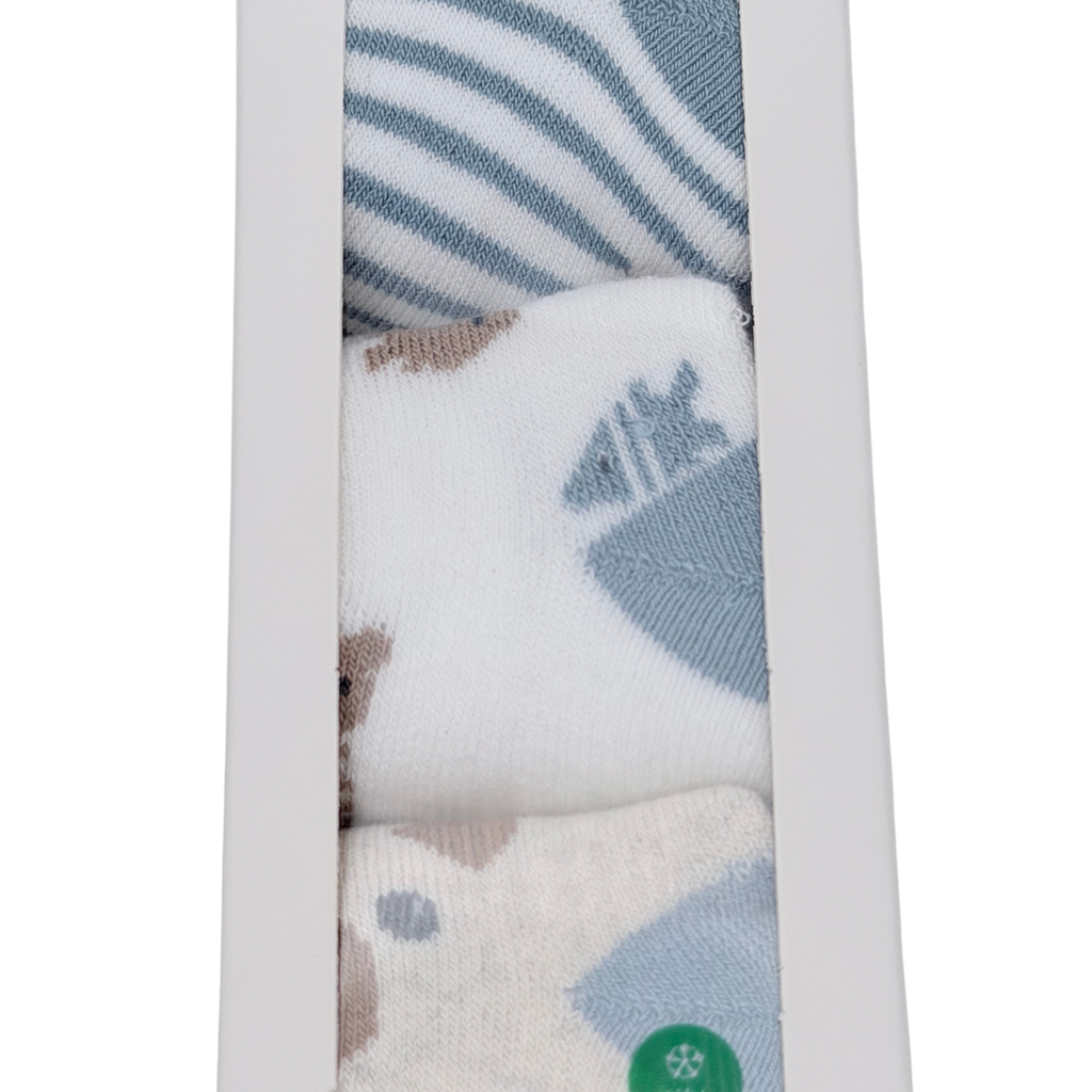 Coffret de 3 paires de chaussettes bébé bleu et écru - 10-12