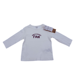 T-shirt manches longues blanc imprimé « Mom's Biggest Fan » — 12 mois