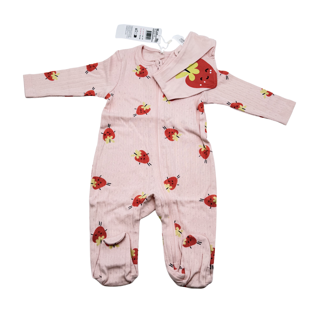 Pyjama roses frais avec bavoir - 9 mois
