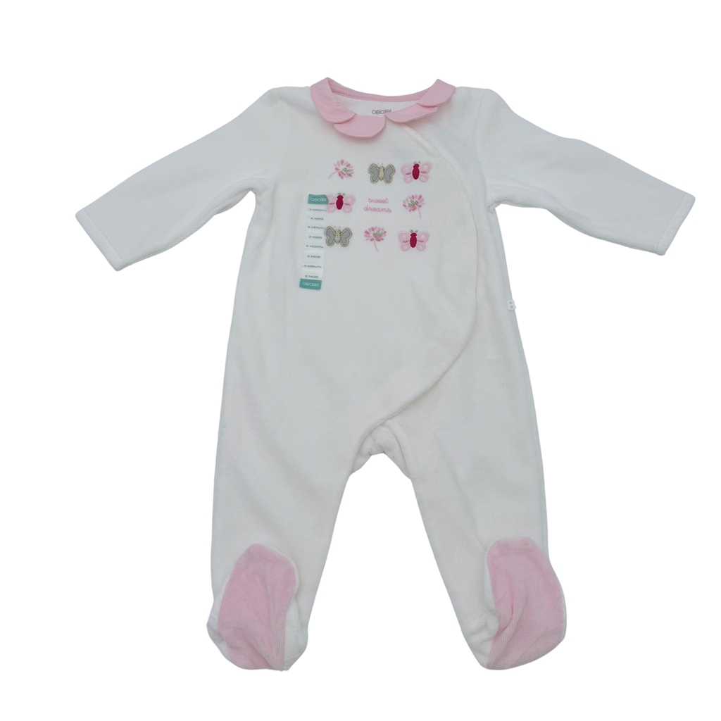 Pyjama bébé blanc et rose à motifs papillons - 6 mois