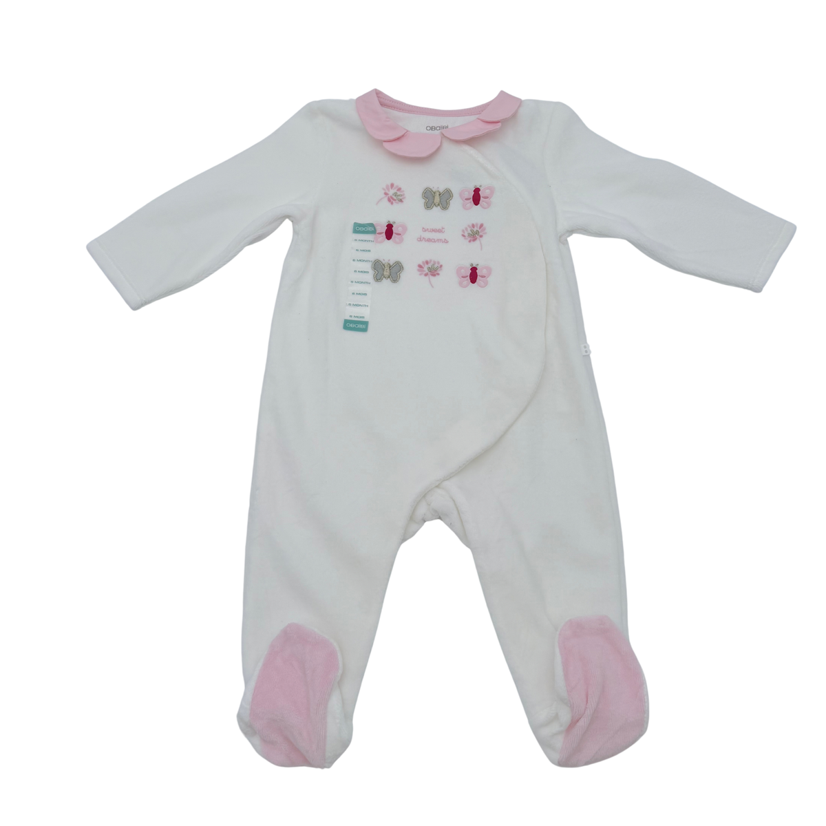 Pyjama bébé blanc et rose à motifs papillons - 6 mois