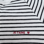 Combinaison rayée noir et blanc “Je t’aime” — 6 mois