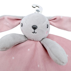 Doudou plat lapin rose et gris à étoiles