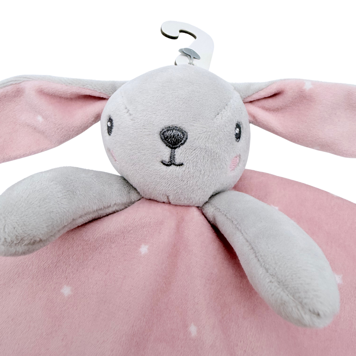 Doudou plat lapin rose et gris à étoiles