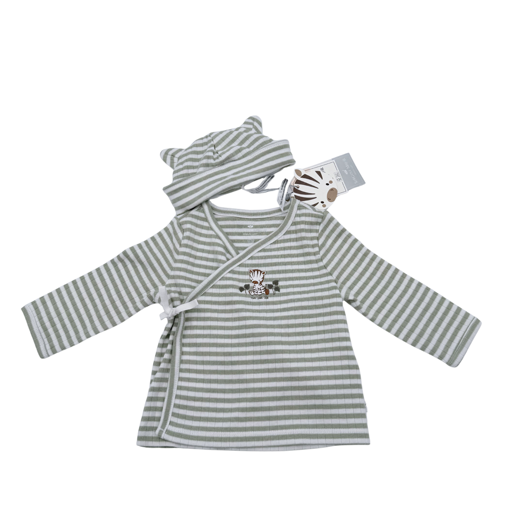 Ensemble naissance cache-cœur rayé & bonnet assorti — 3 mois