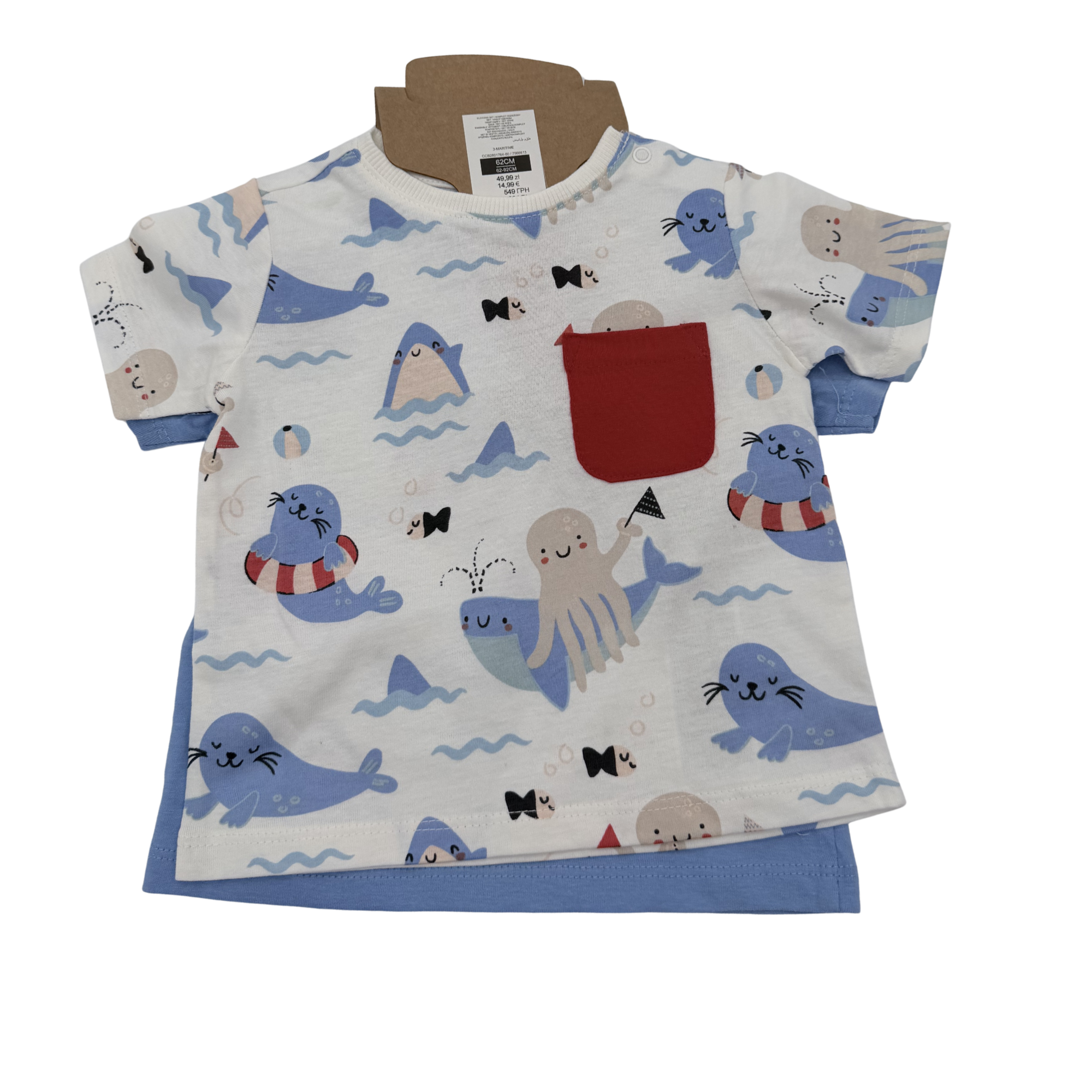 Lot de 2 t-shirts manches courtes bleu imprimé marin — 3 mois