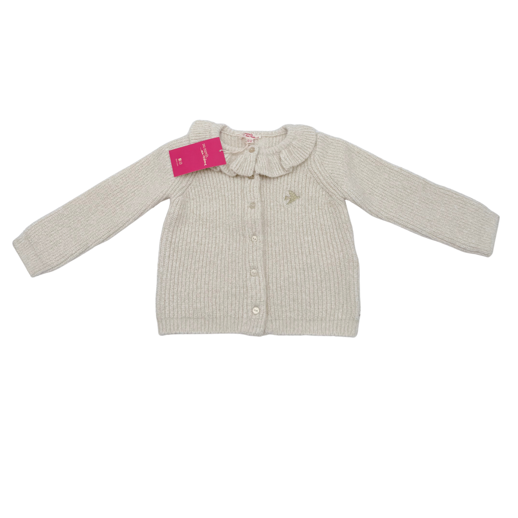 Gilet bébé écru en maille à col volanté - 18 mois