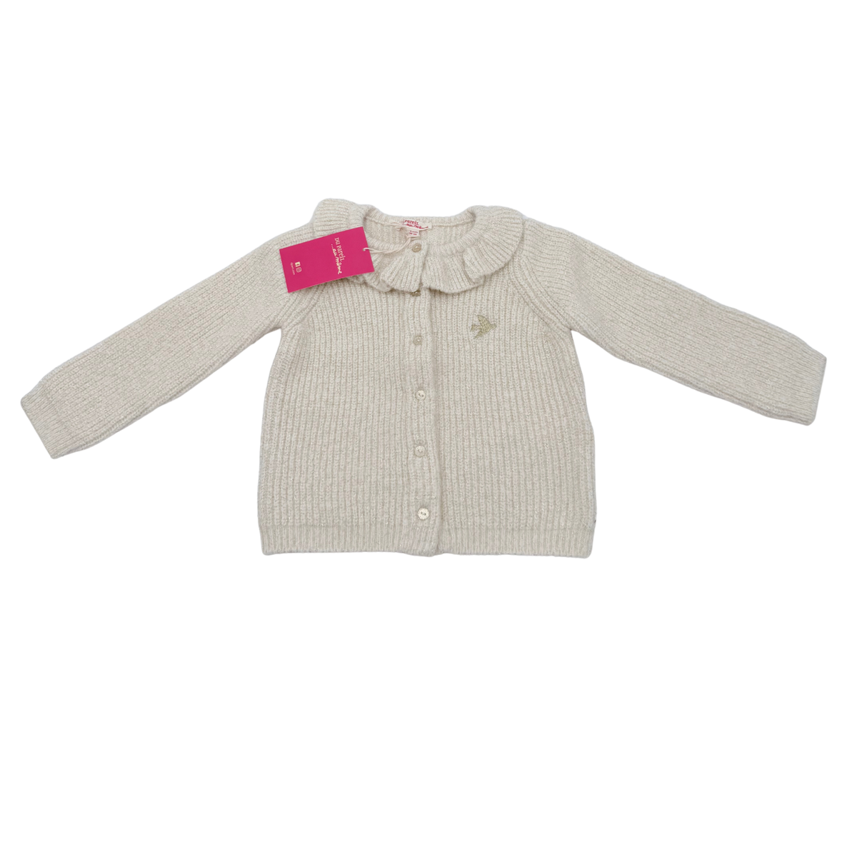 Gilet bébé écru en maille à col volanté - 18 mois