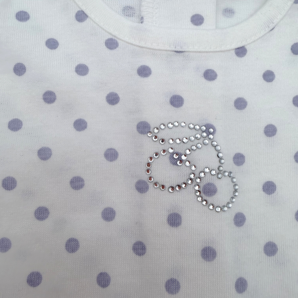 T-shirt blanc à pois lavande — 6 mois