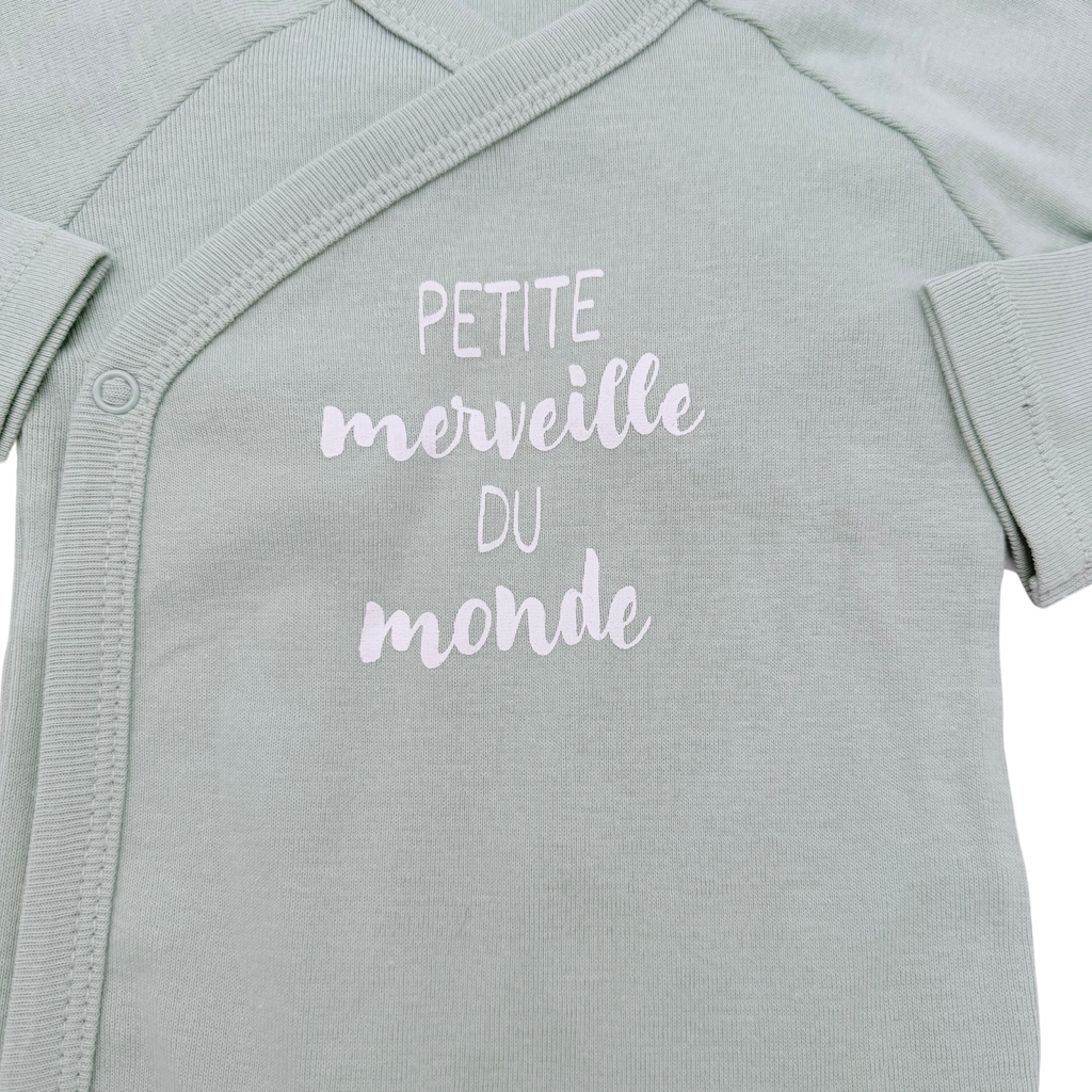 Lot de 3 bodies cache-cœur blanc et vert sauge - 9 mois