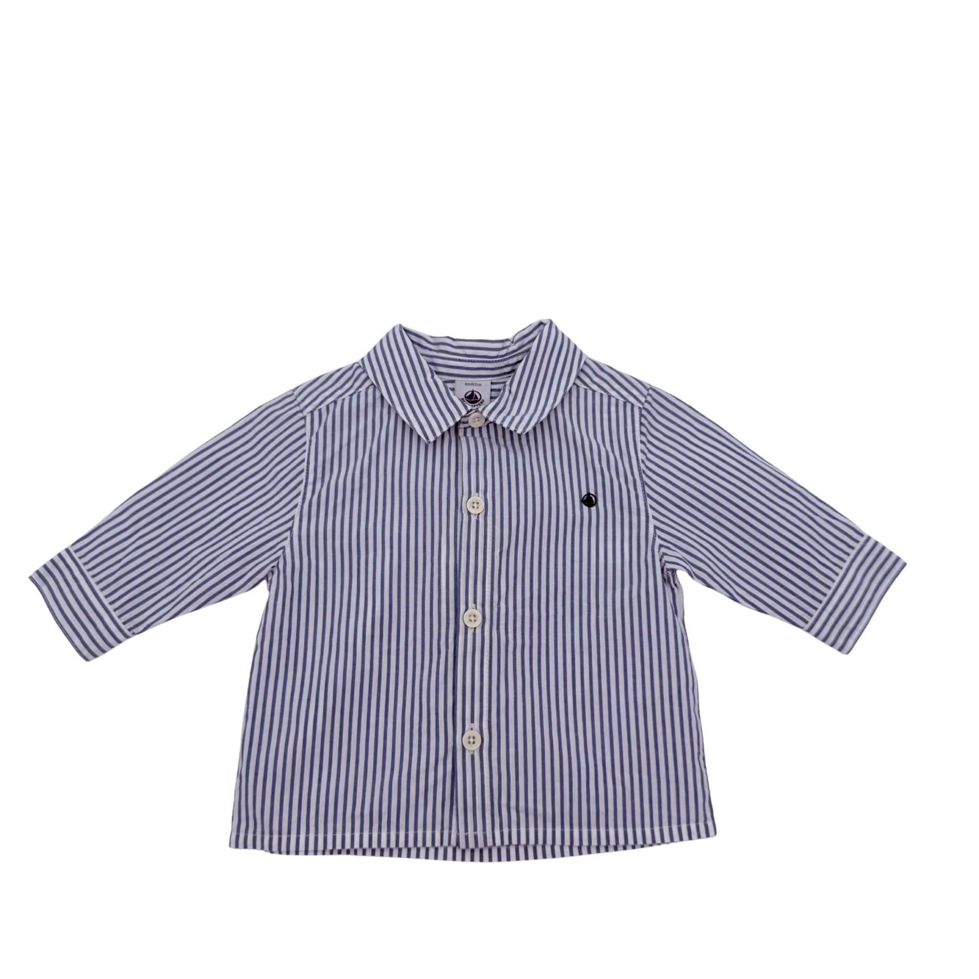 Chemise bébé rayée bleu et blanc — 6 mois