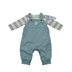 Ensemble salopette et t-shirt rayé vert d'eau - 3 mois