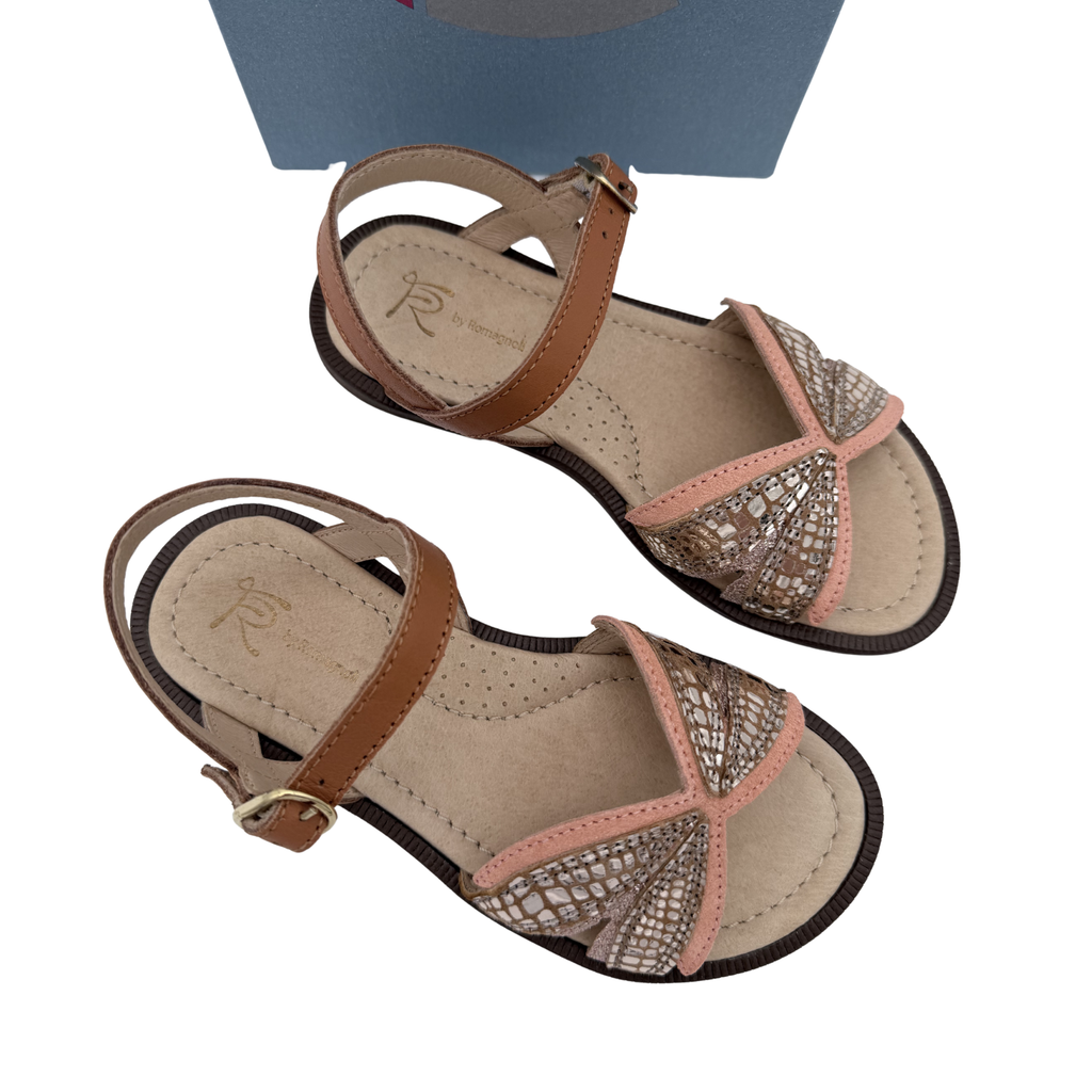 Sandales camel et dorées à feuilles — 29