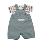 Ensemble salopette courte vert sauge et t-shirt rayé — 6 mois