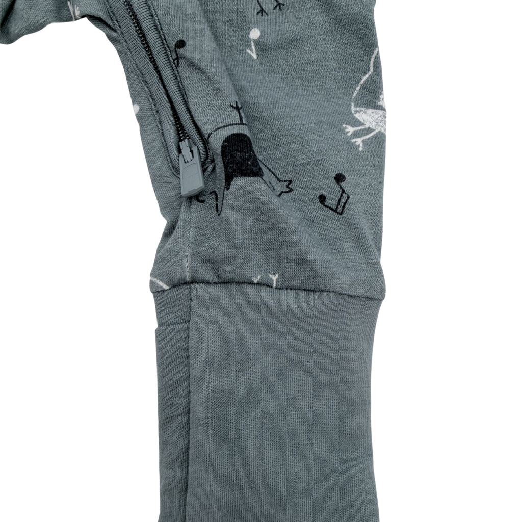 Pyjama zippé gris imprimé oiseaux — 1 mois