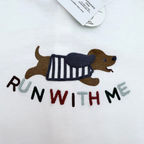 T-shirt blanc manches longues chien “Run with me” — 6 mois