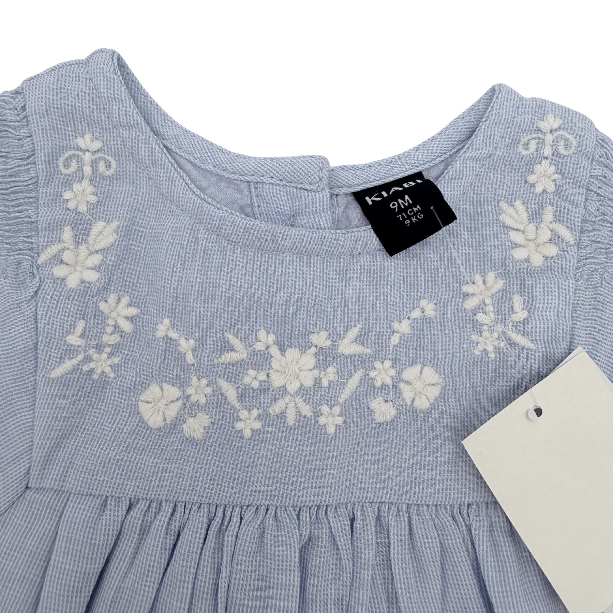 Robe bébé brodée bleu ciel — 9 mois