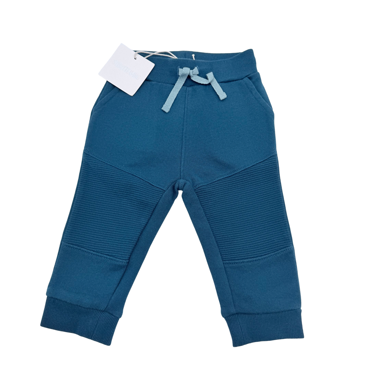 Pantalon jogging bleu à empiècements côtelés - 12 mois
