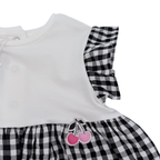 Robe vichy noir et blanc avec cerises roses — 9 mois