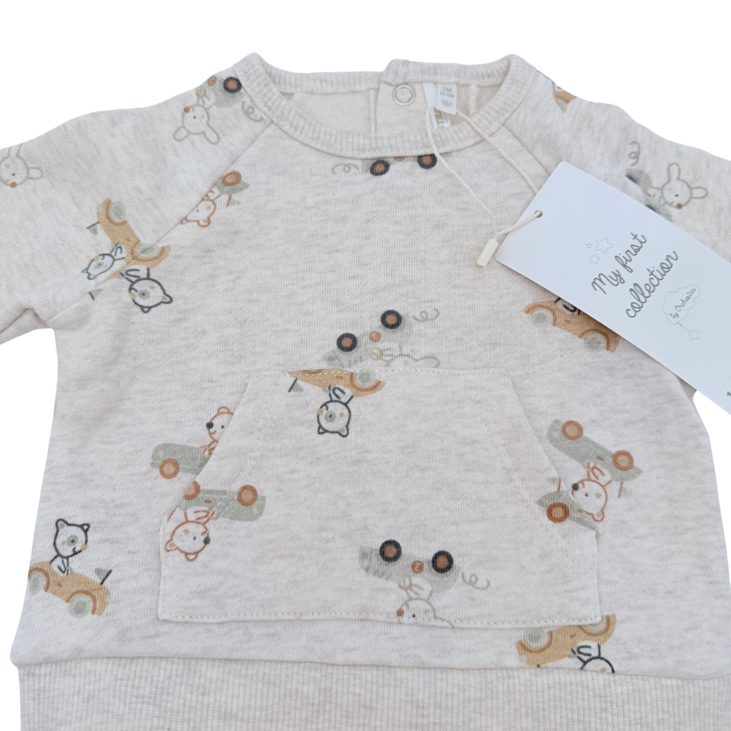Ensemble bébé sweat et pantalon imprimé animaux - 1 mois