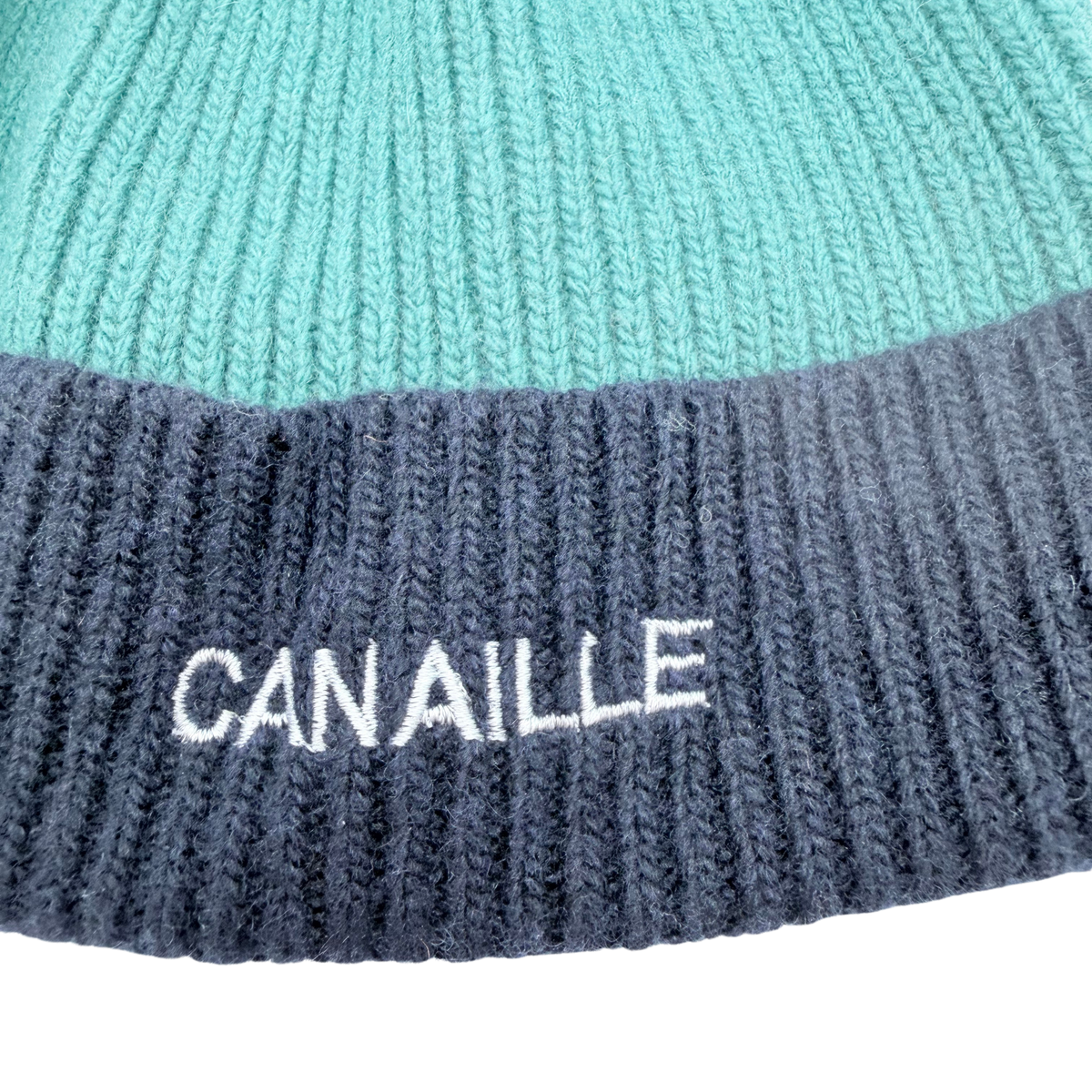 Bonnet bicolore vert et bleu marine « Canaille » - 3-6 mois