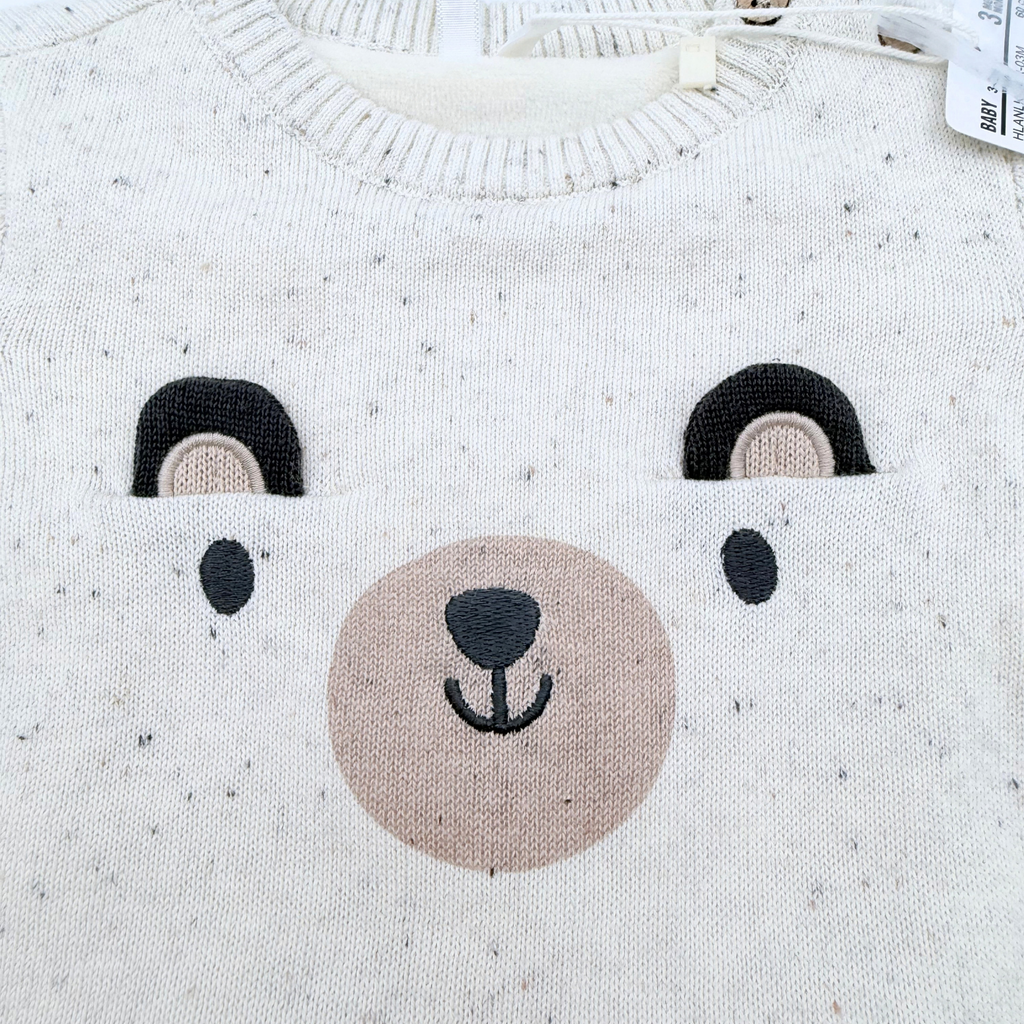 Pull bébé écru motif ours - 3 mois