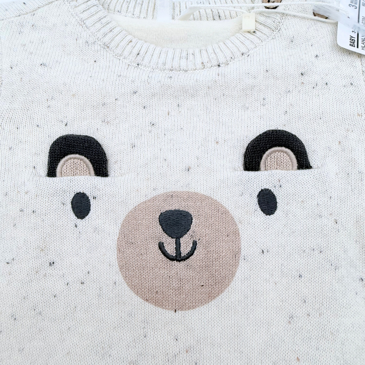 Pull bébé écru motif ours - 3 mois