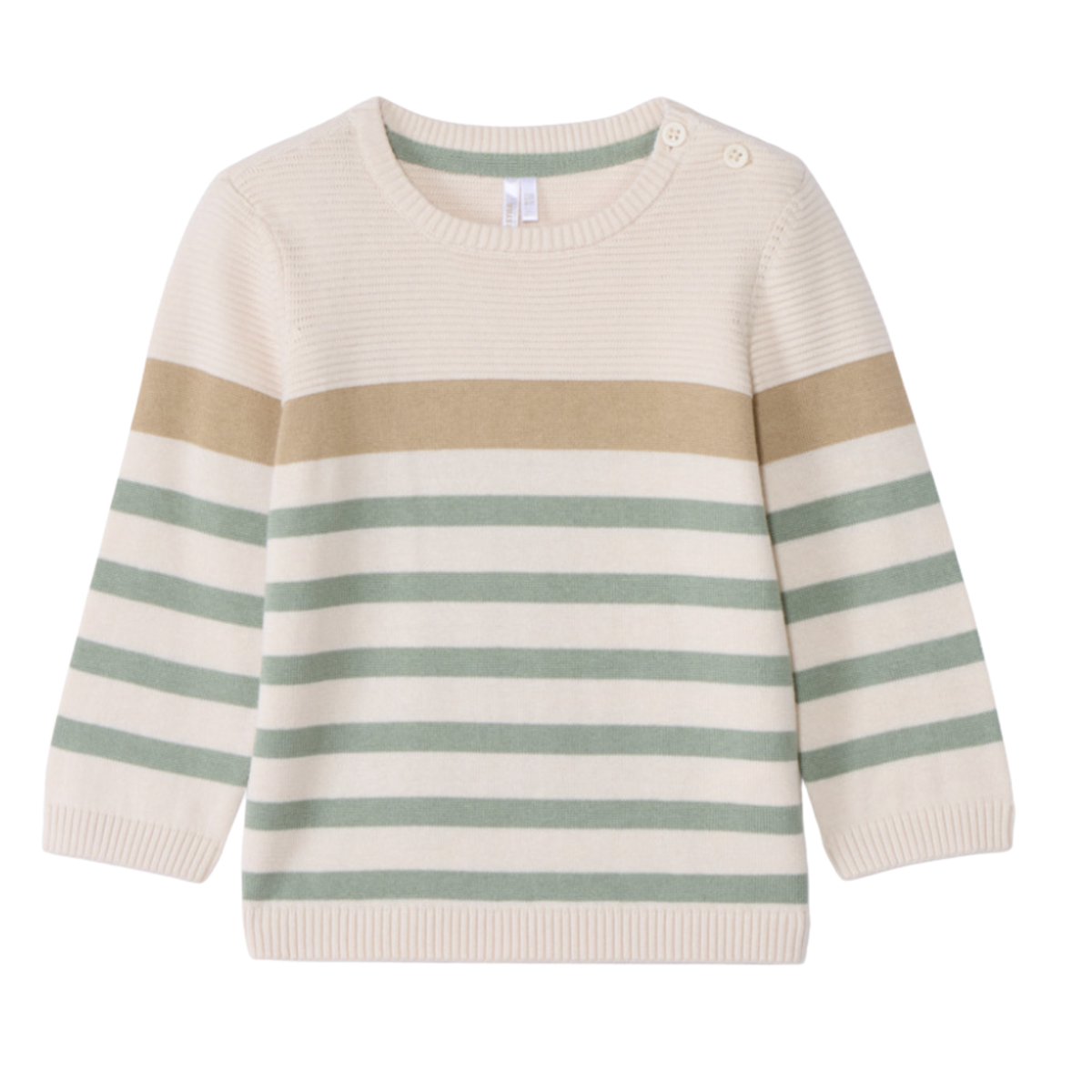 Pull bébé rayé écru et vert en tricot - 6 mois