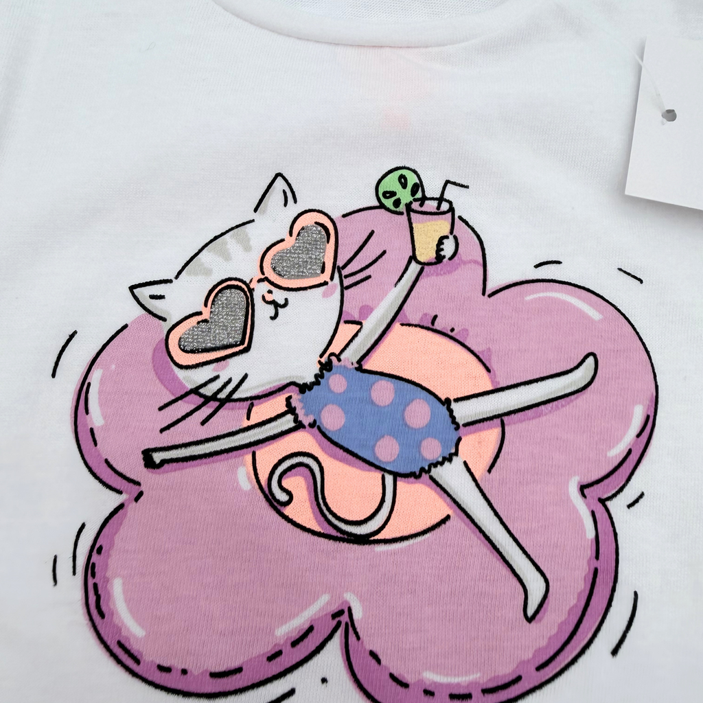 T-shirt bébé blanc chat rose — 9 mois