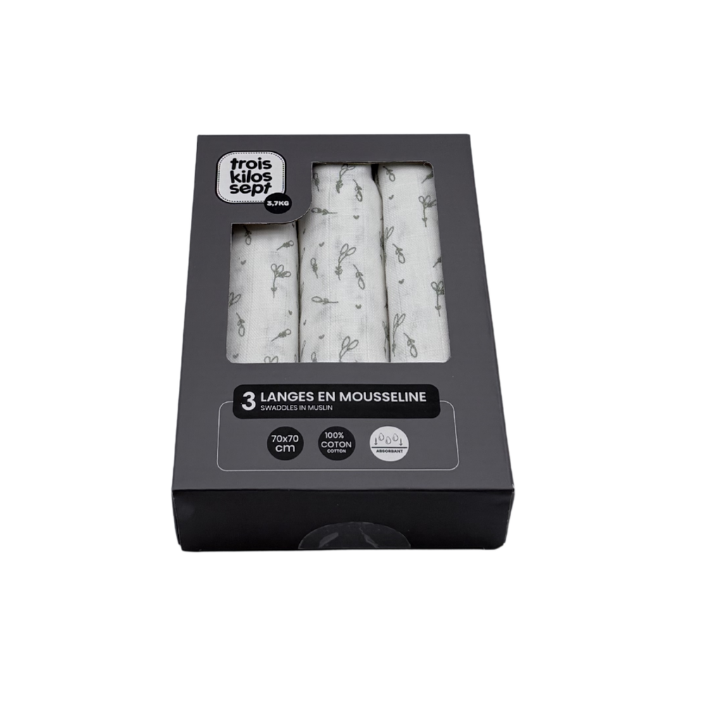 Lot de 3 langes en mousseline – 70 x 70 cm