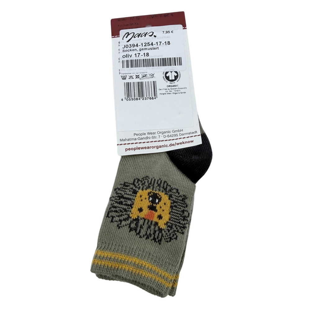 Chaussettes kaki en coton bio motif lion - 17-18