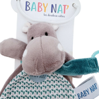 Doudou plat hippopotame avec attache-sucette