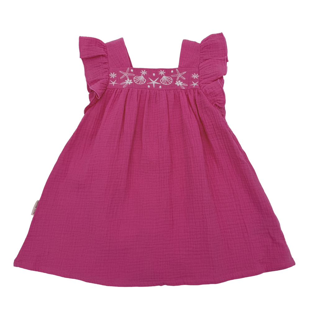 Robe en gaze de coton brodée coquillages — 12 mois