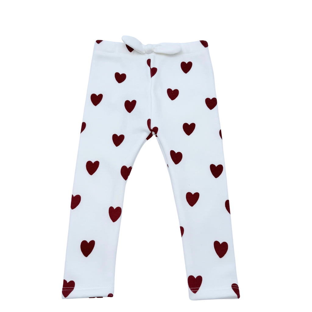 Legging blanc à cœurs bordeaux - 2 ans