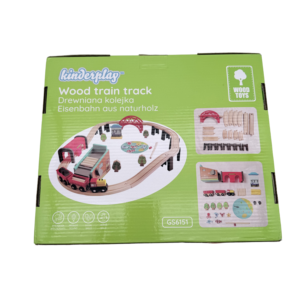 Circuit de train en bois Kinderplay Green Series — 69 pièces