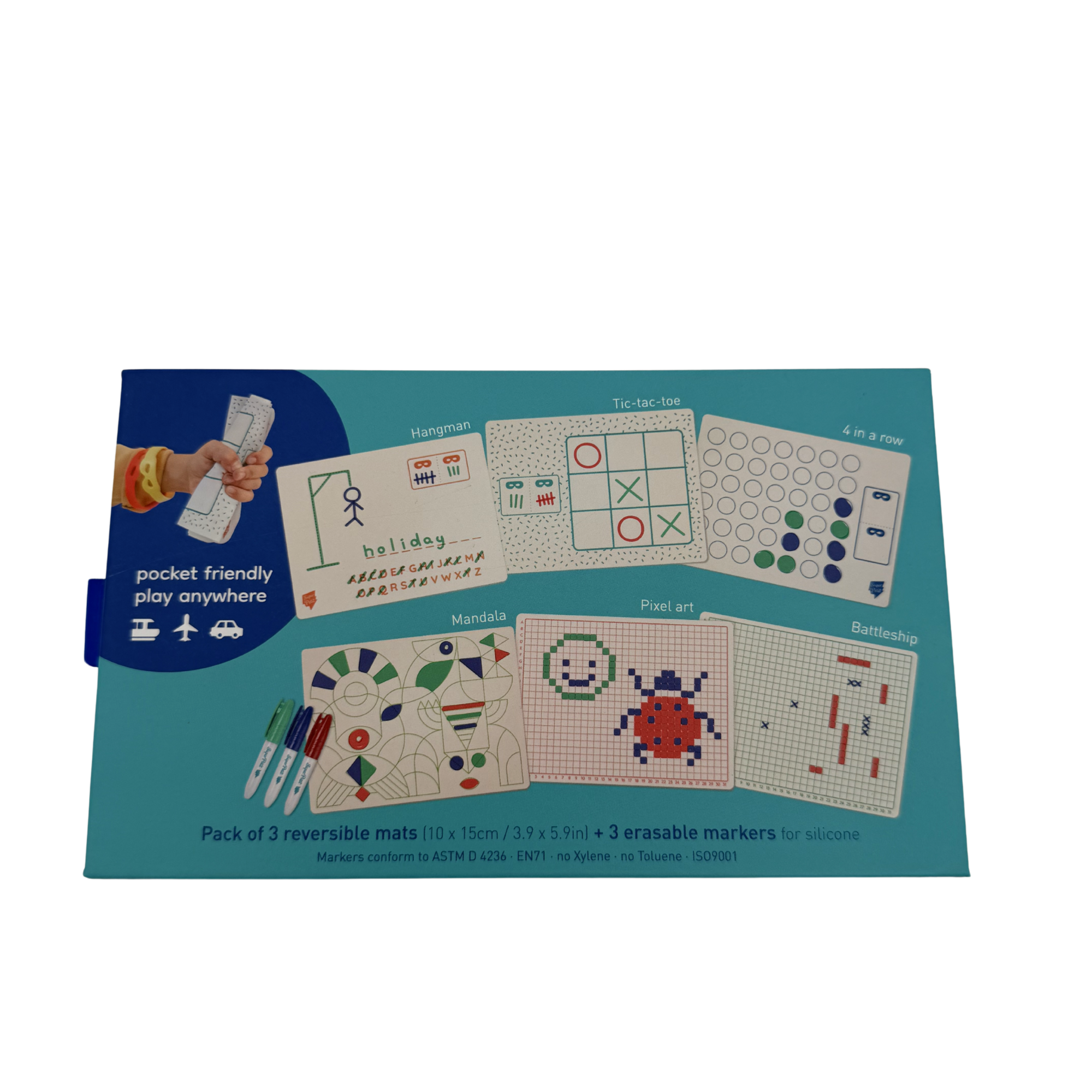 Jeux de voyage réutilisables + feutres effaçables