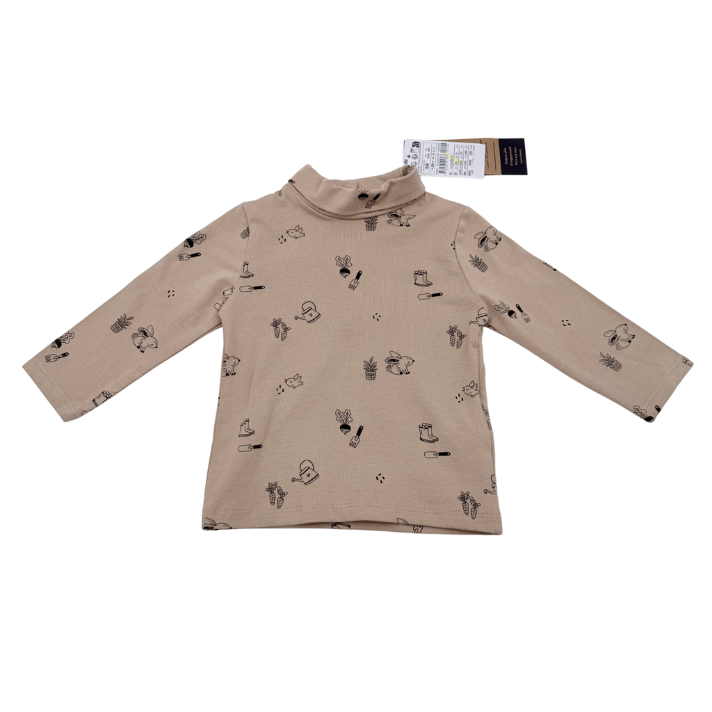 Sous-pull bébé beige imprimé lapins et jardin - 6 mois