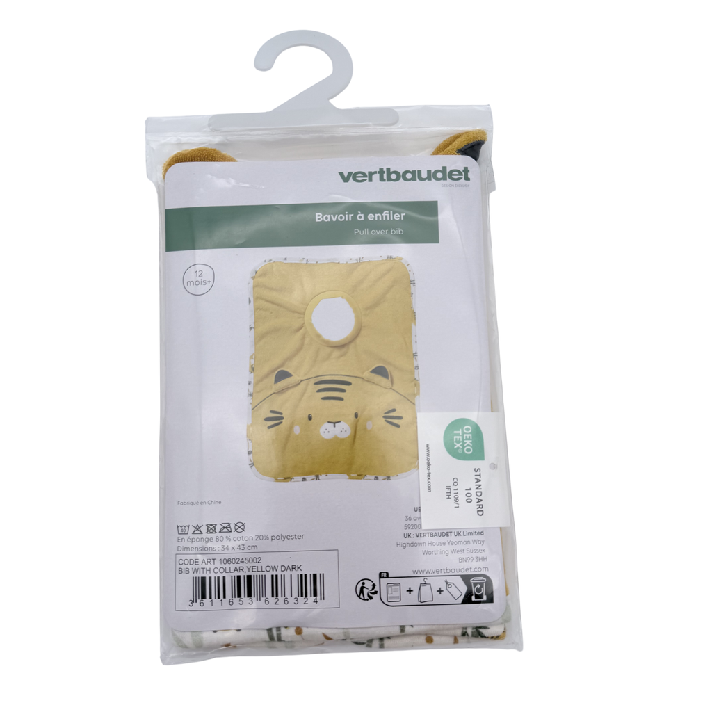 Bavoir à enfiler jaune à motif tigre