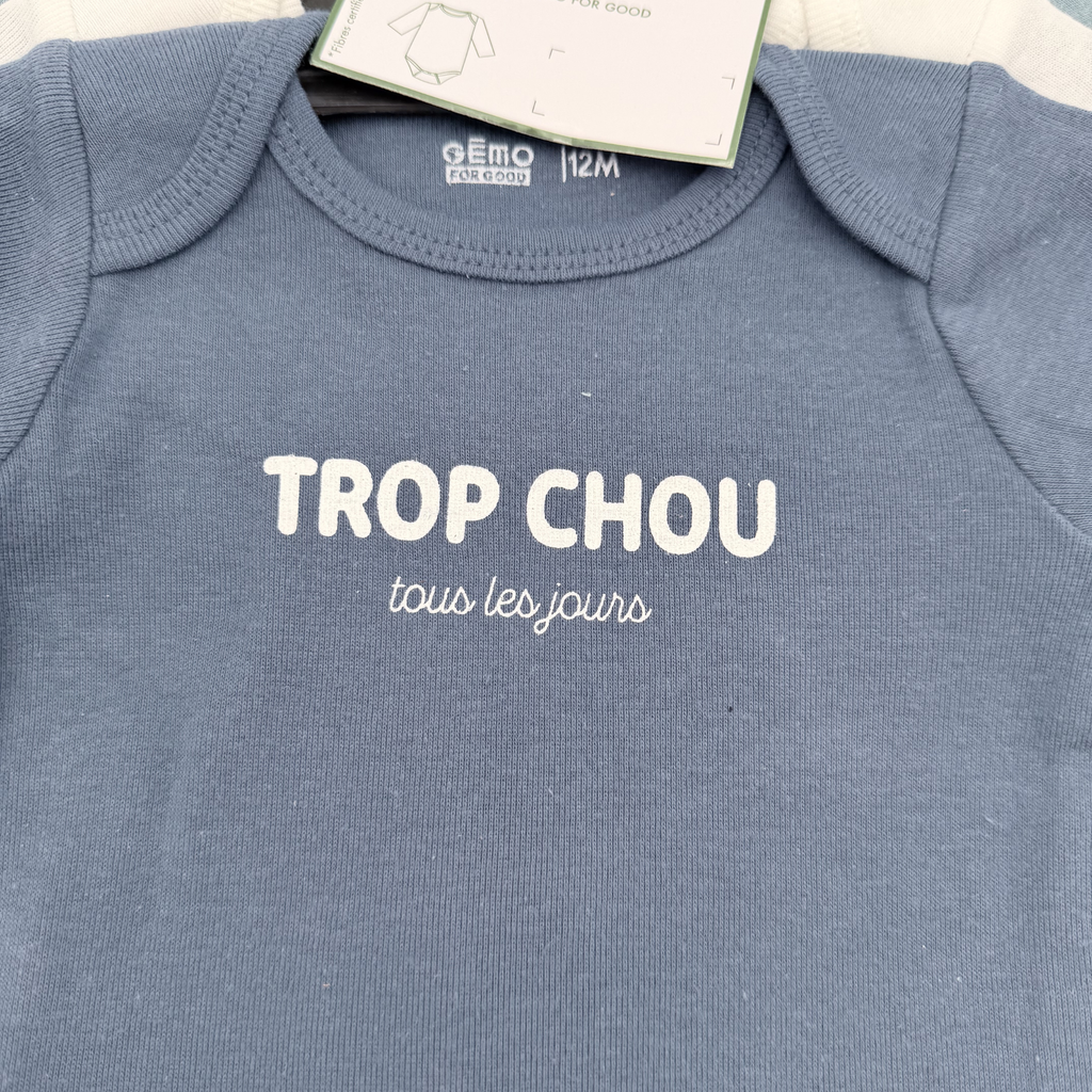 Lot de 3 bodies “Trop chou” — 12 mois