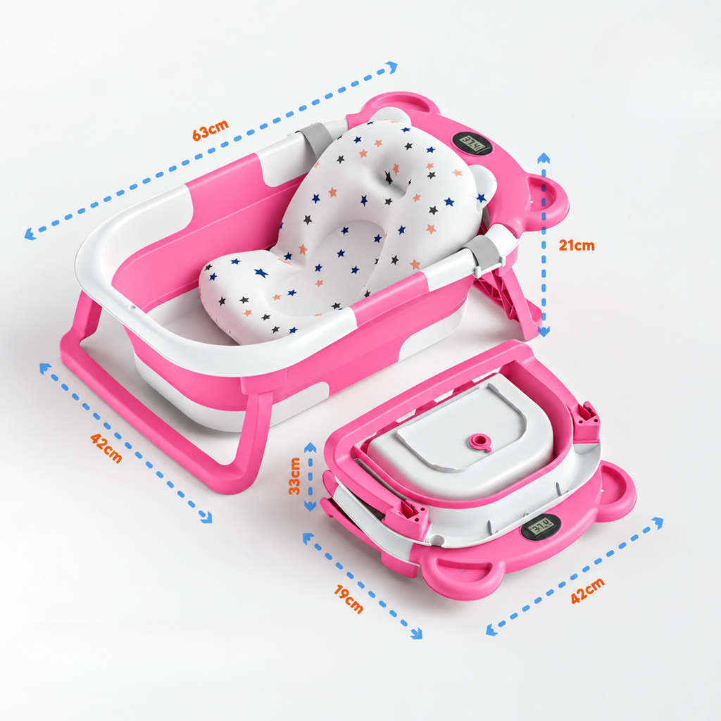 Baignoire bébé pliable avec coussin et thermomètre intégré