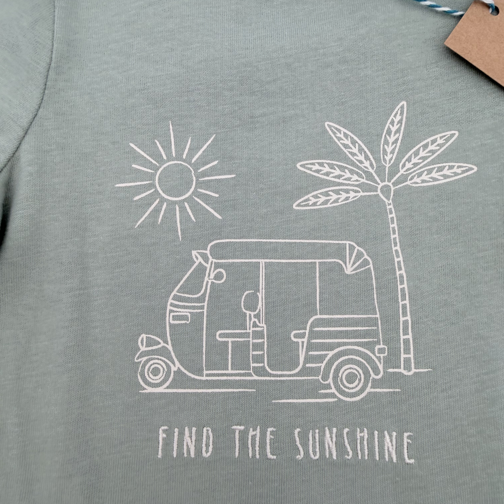 T-shirt vert manches longues motif van — 6 mois
