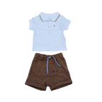 Ensemble bébé polo blanc et short marron - 3 mois