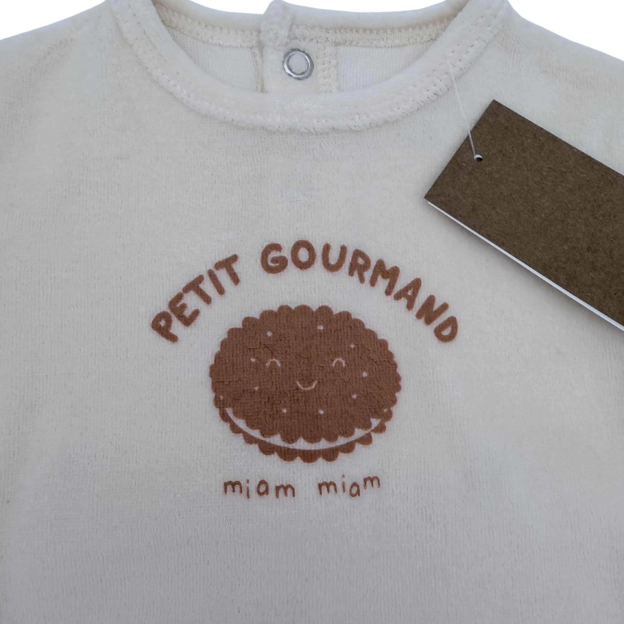 Pyjama velours écru “Petit Gourmand” — 1 mois