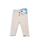 Legging bébé écru côtelé à boutons décoratifs - 3 mois