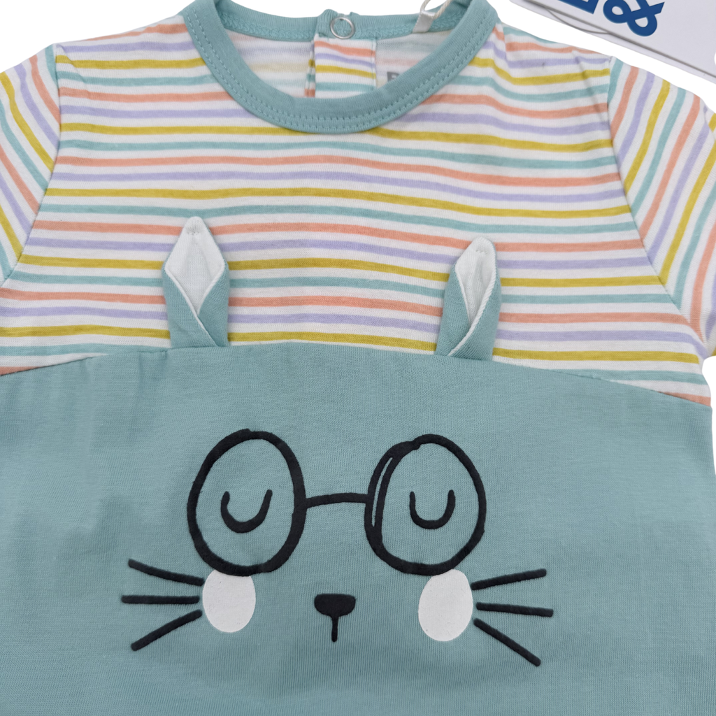 Pyjama souris bleu d'eau rayé — 9 mois