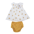 Robe blanche à marguerites avec bloomer moutarde — 6 mois