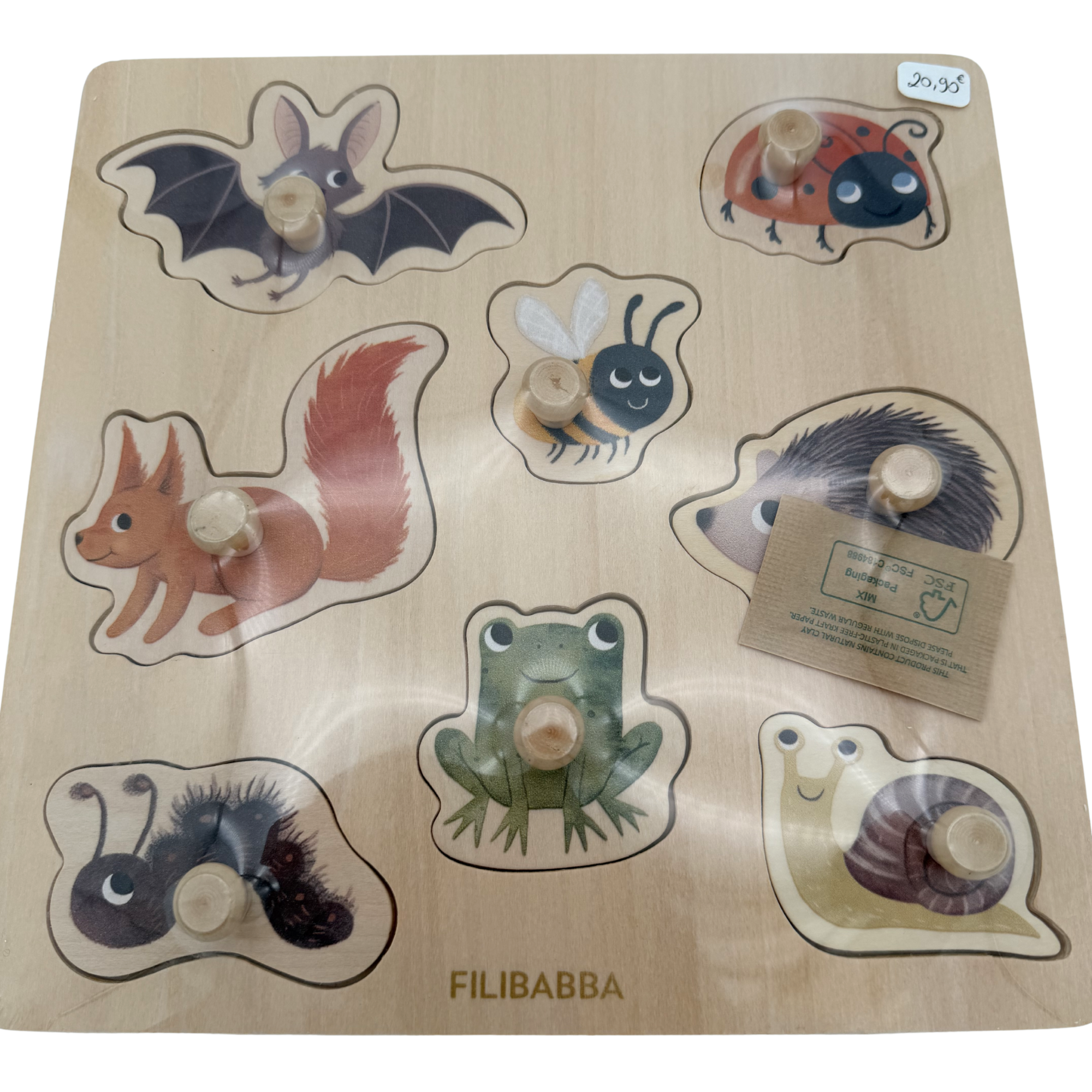 Puzzle bouton en bois Amis de la forêt Multicolore