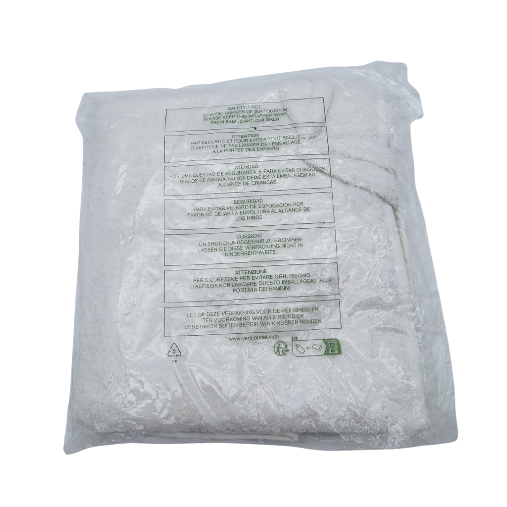 Cape de bain blanche et gant de toilette — 70 x 70 cm
